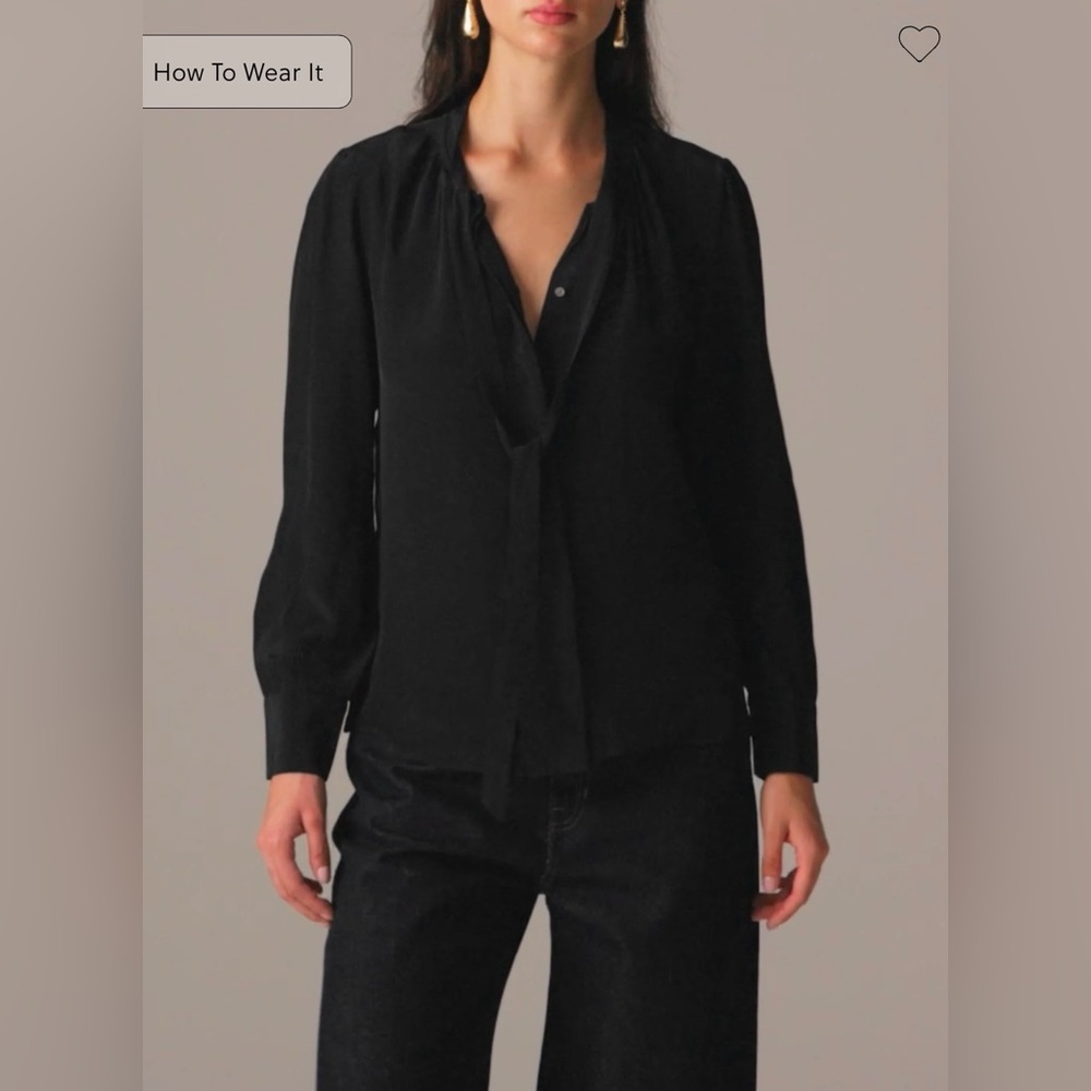 J.Crew Tie-neck top in crepe de chine in black